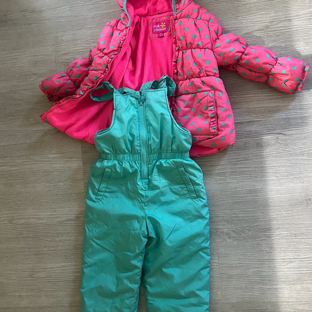 Pink and Teal Kids Snowsuit Set